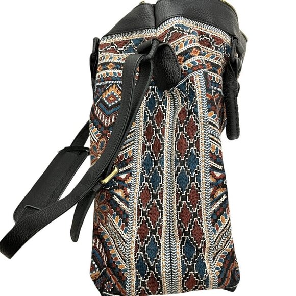 Johnny Was Workshop Molly Tote Weekender Bag Black Floral Embroidery Leather - Picture 8 of 15